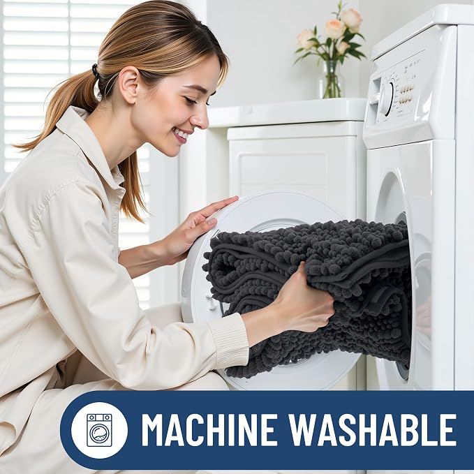 Smiry Bathroom Rugs 45X27, Extra Soft Rubber Backing Chenille Bath Mats | Dark Grey Machine Washable Non Slip Quick Dry Bath Mats for Bathroom Floor, Tub, Shower, Home Decor Accessories