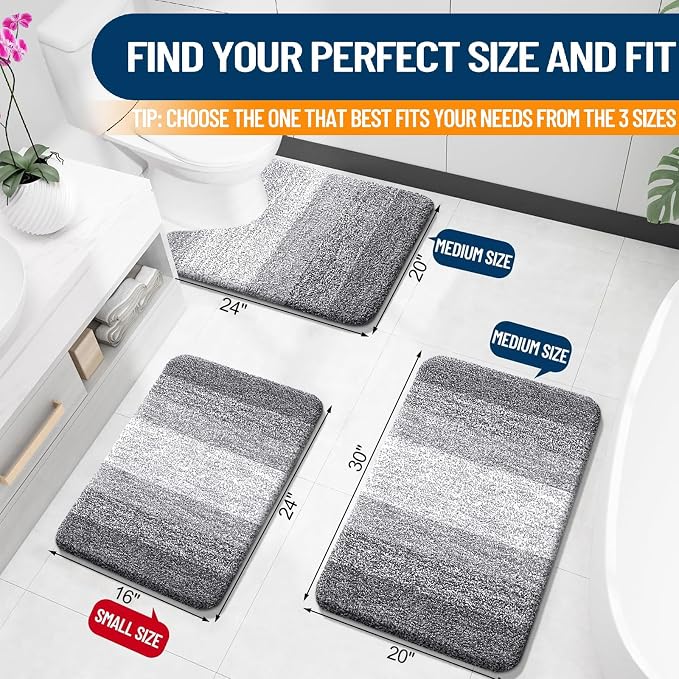 OLANLY Small Bathroom Rugs 30x18, Extra Soft Absorbent Microfiber Bath Rugs | Grey, Non-Slip Quick-Drying Rubber Backing, Machine Washable Plush Bath Mat for Floor, Tub and Shower, Home Decor Accessories