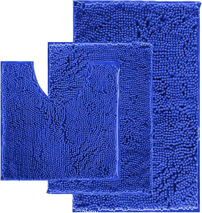 Blue Bath Mat - Super Soft Non-Slip, Machine Washable, Dries Quickly - Ultra Soft 3 Piece Bathroom Set