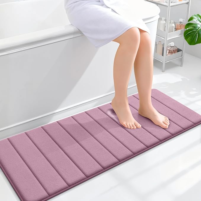 OLANLY Memory Foam Long Bathroom Rugs Runner 47x17, Super Soft Absorbent | Deep Plum, Quick Dry Bath Mat, Machine Washable Shower Floor Rugs, Bathmat Carpet for Bathroom Floor, Tub and Shower