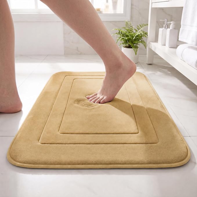 Cupic Cupid Memory Foam Bath Mat 24"×36", Non Slip Bathroom Rugs，Deep Khaki | Soft Touch, Cushioned Comfort, Non Slip Bathroom Mat, Super Absorbent & Quick Dry, Machine Washable for Shower, Tub & Vanity