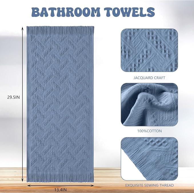 HunnmingRe 21 Pack Boho Hand Towel for Kitchen,Dusty Blue | 14x30 Inch, 100% Turkish Cotton, Summer Boho Decorative ,Towel Waffle ,Farmhouse Decor ,Absorbent Soft ,Guest Gift