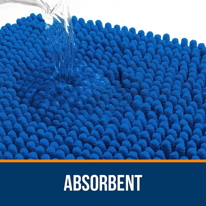 OLANLY Bathroom Runner Rugs 45x27, Extra Soft Absorbent Chenille Bath Rugs | Deep Navy Blue, Quick-Drying Rubber Backing, Machine Washable Long Bath Mat for Bathroom Floor, Tub and Shower, Home Decor