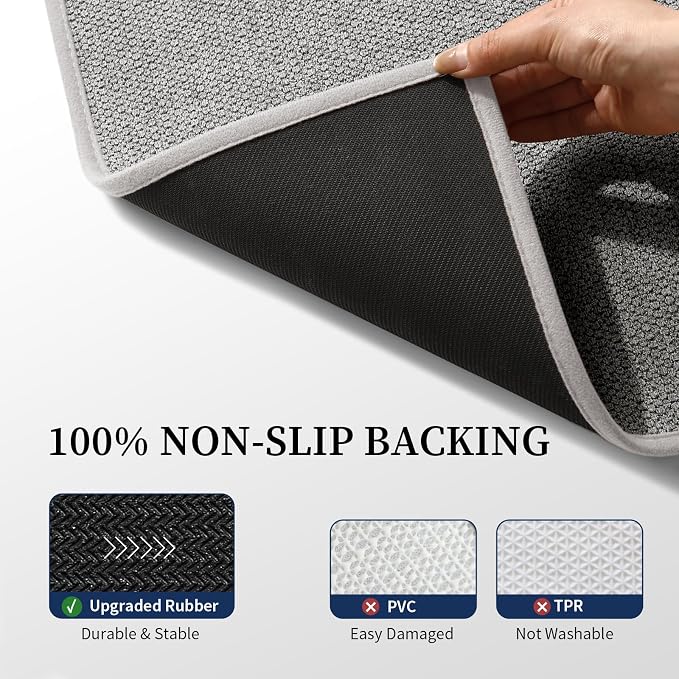 Long Large Bathroom Rugs Sets 2 Piece, Quick Dry Thin Bath Mat, Non Slip Absorbent Machine Washable, Bath Runner Rug for Tub Sink Home Decor (24"x36" + 24"x59",Gray)