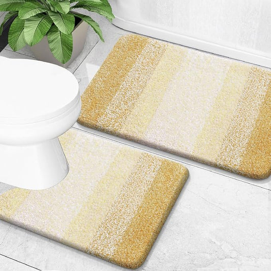OLANLY Micorfiber Bathroom Rug Set 2 Piece, 30"x20"+U-Shaped 24"x20" | Light Yellow, Soft Absorbent Bath Mats and Contour Toilet Rug, Non-Slip, Machine Wash Dry, Plush Shaggy Bath Mat for Bathroom