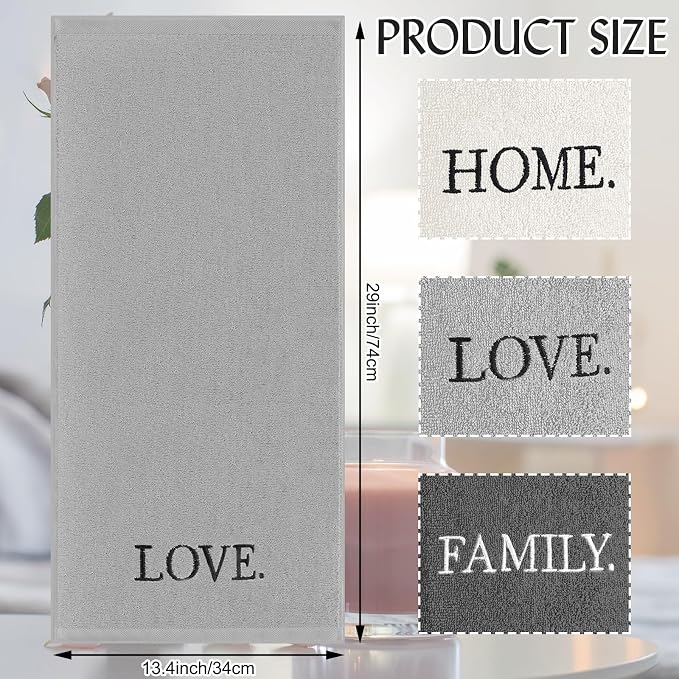 3 Pcs Hand Towels Bathroom Set,Gray,Home Love Family | Embroidered Cotton Farmhouse Towels, Kitchen Decor, Rustic Boho Decorative with Text Labels, Guest Bath Home