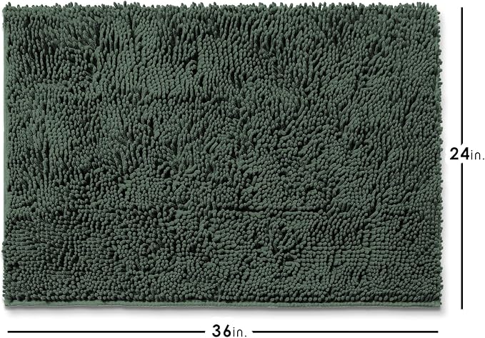 Hearth & Harbor Bathroom Rugs, Chenille Bath Mat - Machine Washable Bath Mats for Bathroom Non-Slip Backing Rubber, Quick Dry Bathroom Mat - Hunter Green 24x36