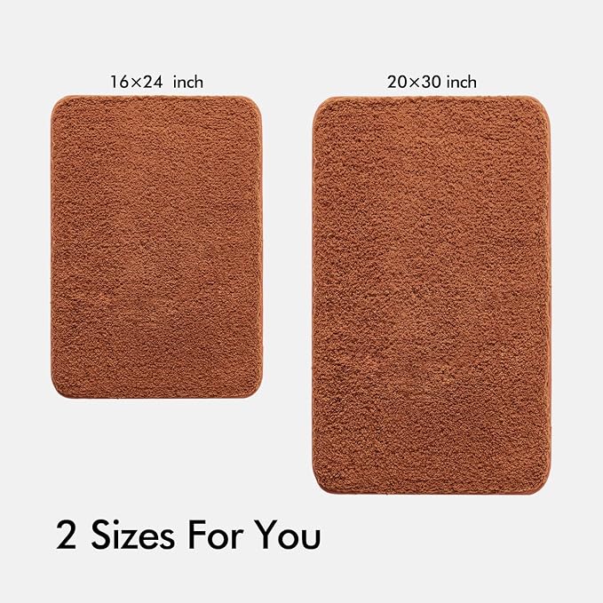 MIULEE Fall Burnt Orange Bathroom Rugs Set 2 Piece Bath Mats 16x24+20x30 | Soft Absorbent Microfiber Bath Rugs, Non Slip, Quick Dry, Fluffy Bath Rugs for Bathroom Floor Tub Showers, Machine Washable