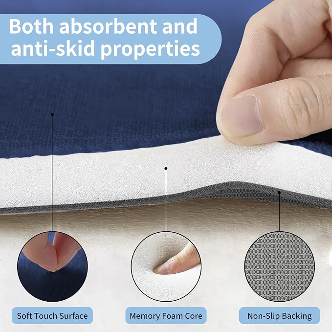 Cupic Cupid Memory Foam Bath Mat 20"×32", Non Slip Bathroom Rugs, Navy Blue | Soft Touch, Cushioned Comfort, Non Slip Bathroom Mat, Super Absorbent & Quick Dry, Machine Washable for Shower, Tub & Vanity