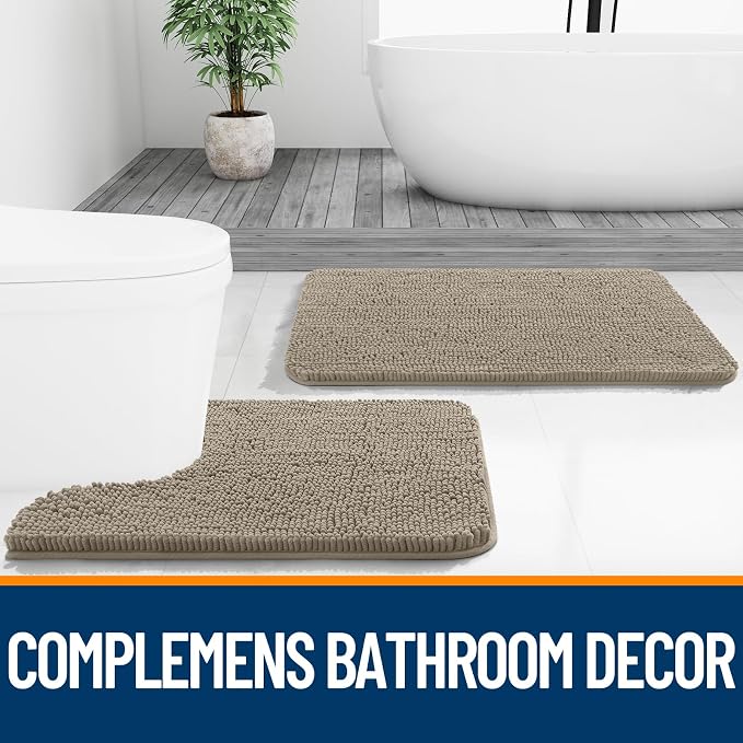 OLANLY Bathroom Rugs 36x24, Extra Soft Absorbent Chenille Bath Rugs | Warm Taupe, Quick-Drying Rubber Backing, Machine Washable Bath Mat for Bathroom Floor, Tub and Shower, Home Decor Accessories
