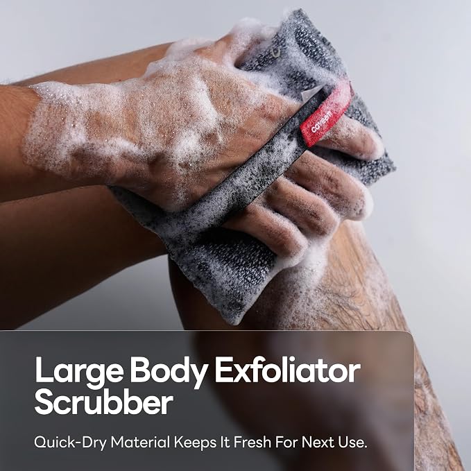 Exfoliating Body Scrubber, Large Bath and Body Scrub Buffer, Dual Texture Body Exfoliator for Remove Dead Skin, Soft and Rough Lightweight Square Sponge for Shower (2 Pack)