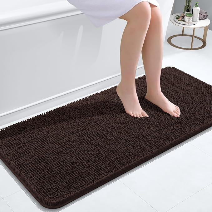 OLANLY Bathroom Runner Rugs 47x20, Extra Soft Absorbent Chenille Bath Rugs | Brown, Quick-Drying Rubber Backing, Machine Washable Long Bath Mat for Bathroom Floor, Tub and Shower, Home Decor Accessories