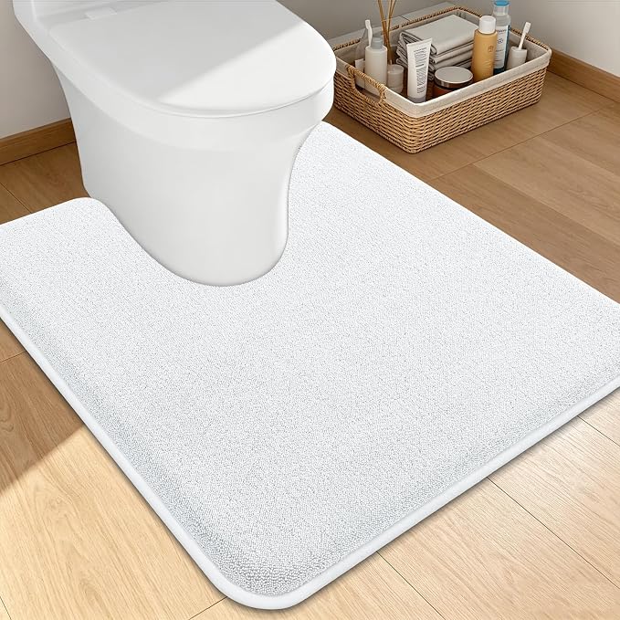 Smiry Memory Foam Toilet Rugs U Shaped 24x24, Extra Soft Bath Mat | White Quick Dry, Machine Washable Bath Mats for Bathroom, Shower, Tub and Home Decor Accessories