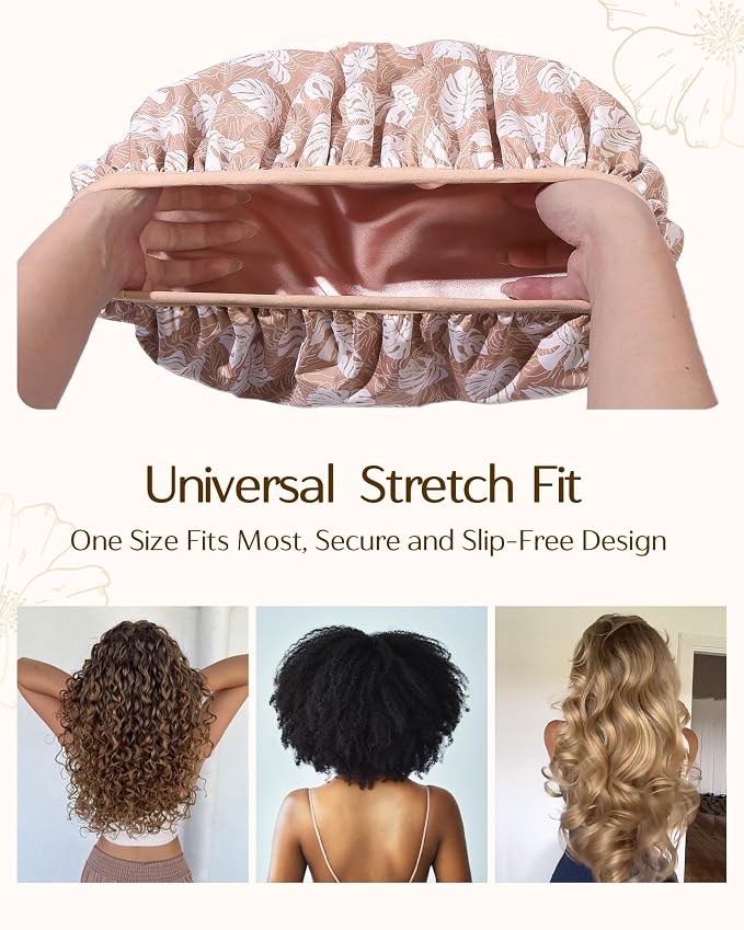 Yanibest Frizz Free Satin Lined Shower Cap with Soft Elastic Band | Frizz Free & Large Durable Bath Cap with Soft Elastic Band, Luxury Hair Protection Caps, Nylon Shower Hair Cap