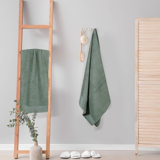 GLAMBURG 100% Cotton 2 Pack Oversized Bath Towel Set 28x55 Inches, Ultra Soft Highly Absorbant Compact Quickdry & Lightweight Large Bath Towels, Ideal for Gym Travel Camp Pool - Jade