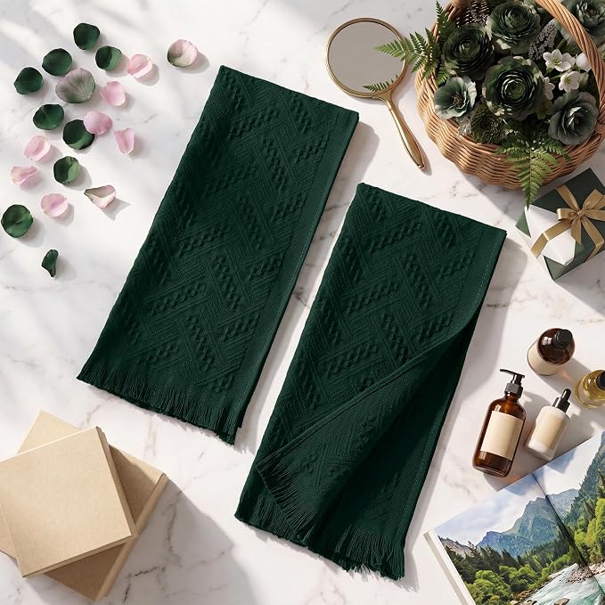 HunnmingRe 24 Pack Boho Hand Towel for Kitchen,Forest Green | 14x30 Inch, 100% Turkish Cotton, Summer Boho Decorative ,Towel Waffle ,Farmhouse Decor ,Absorbent Soft ,Guest Gift