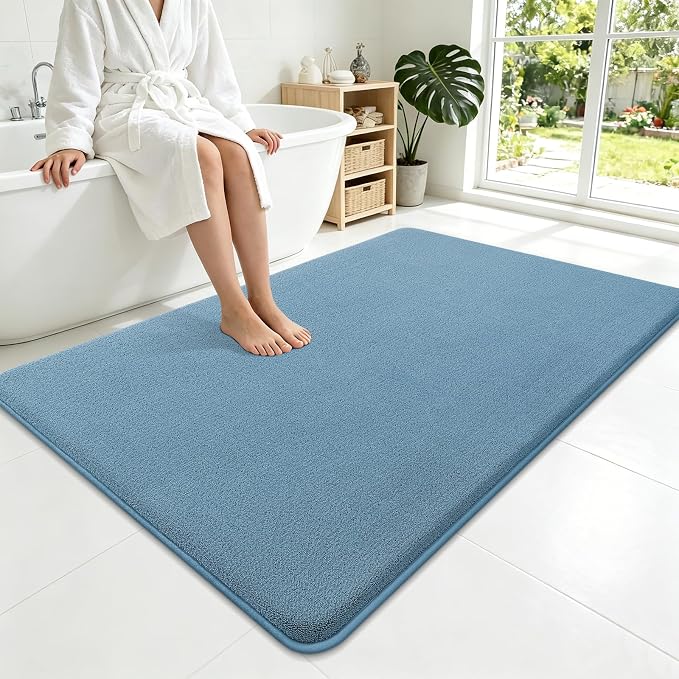 Smiry Memory Foam Bath Mat 59x35, Extra Soft Absorbent Bathroom Rugs | Grayish Blue Quick Dry, Machine Washable Bath Mats for Bathroom, Shower, Tub and Home Decor Accessories