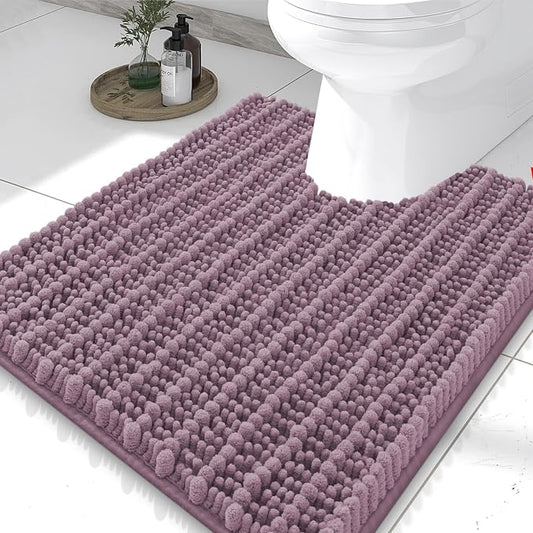 Smiry Bathroom Toilet Rugs U Shaped 24X20, Chenille Bath mats for Toilet | Deep Plum Extra Soft Absorbent Non Slip Rubber Backing Contour Bath Rugs for Toilet, Machine Washable Contoured Bath Mats