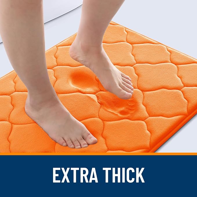 OLANLY Memory Foam Bath Mat Rug 44x24, Ultra Soft Bathroom Rugs, Orange | Thick Absorbent Carpet, Non-Slip Backing, Machine Washable, for Bathroom Floor, Tub, Shower and Home Decor Accessories