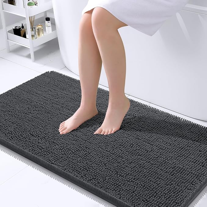 OLANLY Bathroom Runner Rugs 45x27, Extra Soft Absorbent Chenille Bath Rugs | Dark Grey, Quick-Drying Rubber Backing, Washable Long Bath Mat for Bathroom Floor, Tub and Shower, Home Decor Accessories