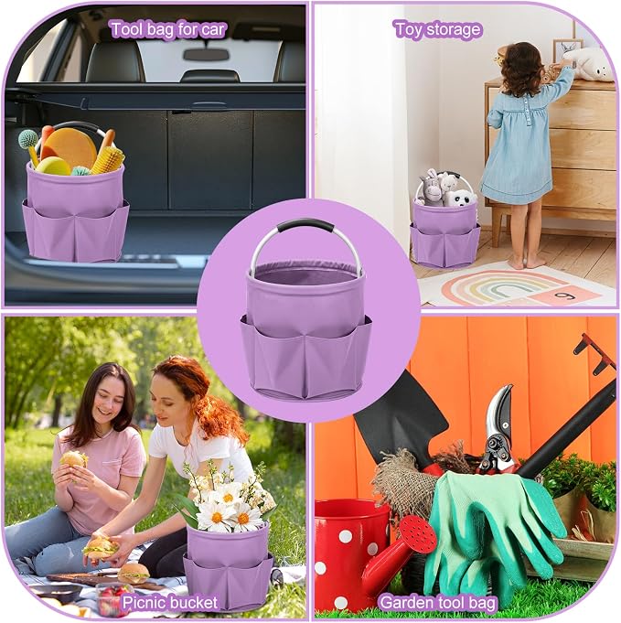 Cleaning Caddy for Cleaning Supplies,17L Cleaning Supply Caddy with Handle Foldable Cleaning Supplies Organizer Bucket Cleaning Products Organizers for Home, Garden (Purple)