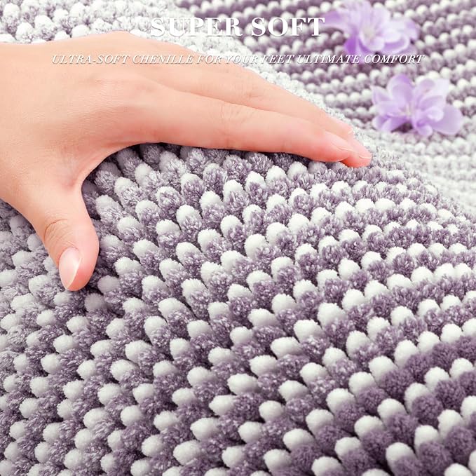 Bathroom Rugs Sets 2 Piece, Non Slip Bath Mats, Lavender Purple | 20"x32" Plus 16"x24", Soft Absorbent Chenille, Quick Dry Machine Washable, Shower Rug for Bathroom Floor, Tub, Bedroom Decor