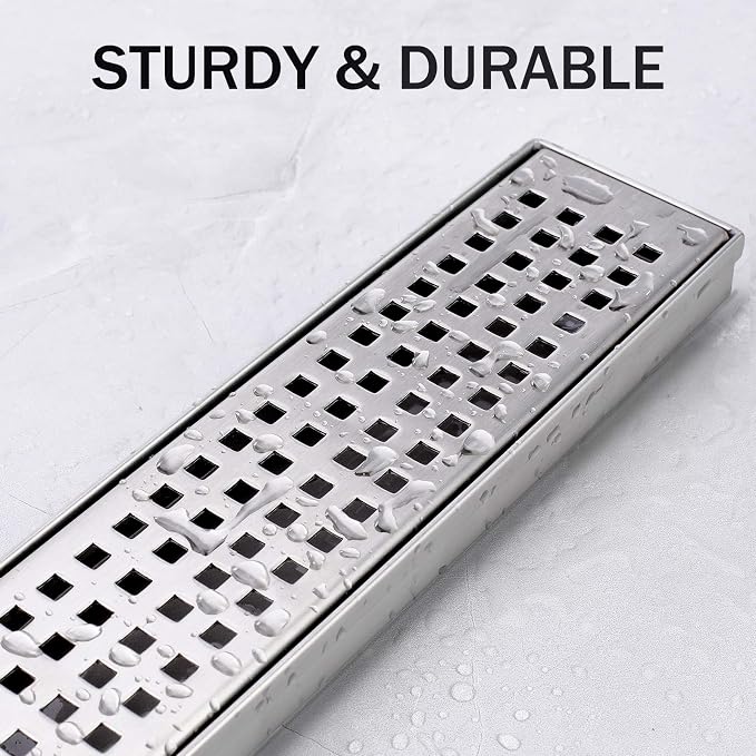 Linear Shower Drain, Shower Drain 28 Inch(Brushed Nickel), Modern 304 Stainless Steel Shower Floor Drain with Grate Removable, Adjustable Leveling Feet, Rectangular Shower Drains for Bathroom