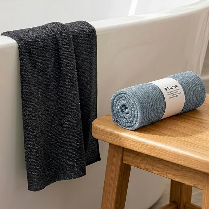 2PCS Exfoliating Washcloth Towel - Exfoliating Body Scrubber Exfoliator, Loofah Sponge Wash Cloth, Korean & Japanse & African Net Sponge Rag - Back Scrubber Washer (Silver Gray+Black)