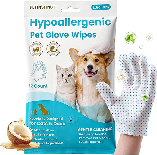 Pet Wipes for Ears Paws Butt, Pro Massage Gloves for Dogs Cats | 12 PCs, Coconut Scent, Massage Dot Dog and Cat Wipes for Deep Cleaning, Extra Moisture, Hypoallergenic