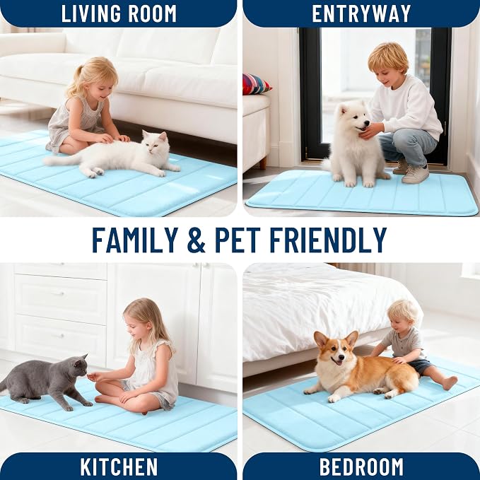 OLANLY Memory Foam Large Bath Mat 70x46, Super Soft Absorbent Bathroom Rugs | Sky Blue, Quick Dry Bath Rug, Machine Washable Shower Floor Mats, Bathmat Carpet for Bathroom Floor, Tub and Shower