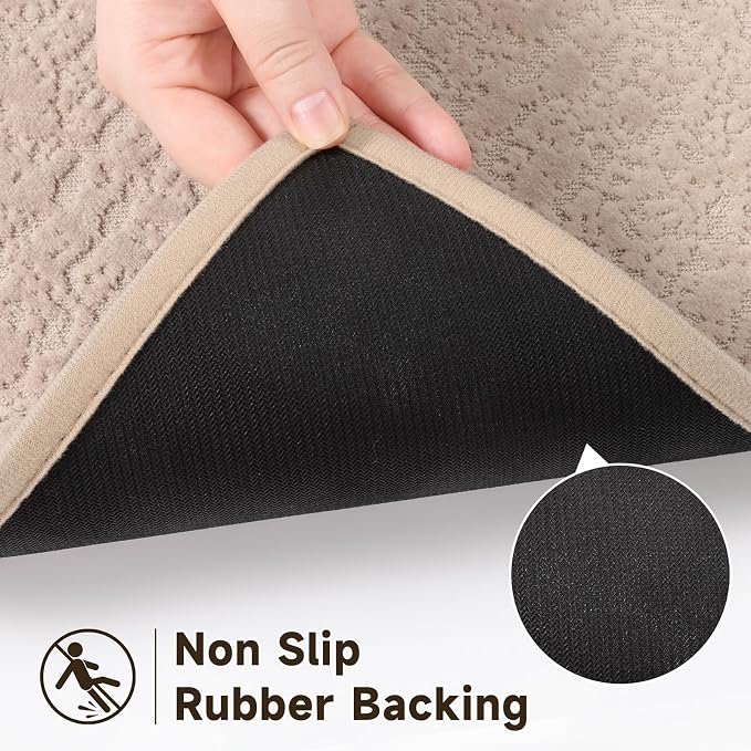 Pauwer Bathroom Rugs Sets 3 Piece, Ultra Thin Bath Mat Set, Beige | Non Slip Washable, Quick Dry, Super Absorbent, U-shaped Contour Toilet Rug, Low Pile, For Floor Sink Shower Room