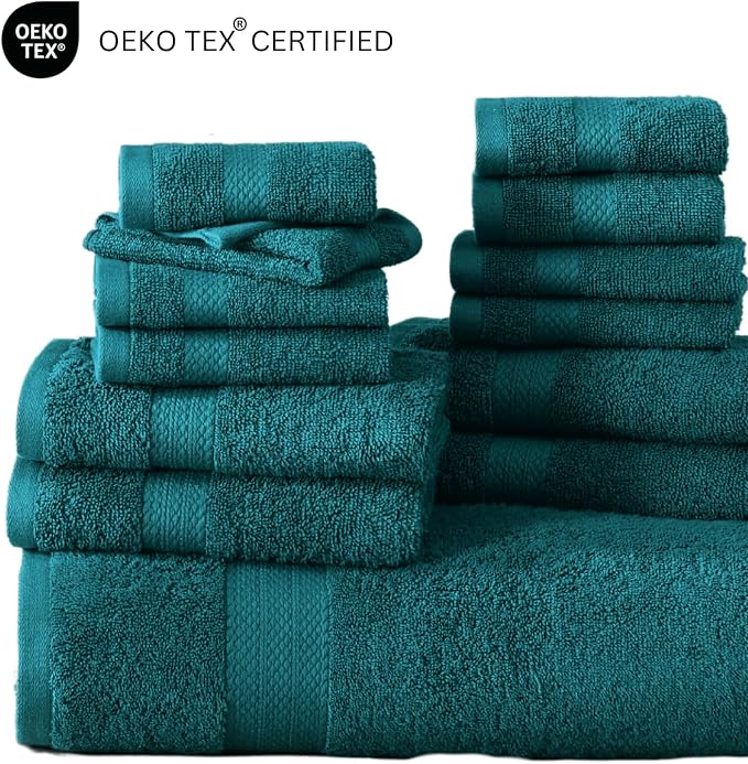 LANE LINEN Bath Towel Set 100% Cotton 18 Piece Soft Absorbent - Sea Port | Bath Towels Large Set -, Terry Weave Comfort, Soft & Long-Lasting, Hotel-Style Look, Machine Washable