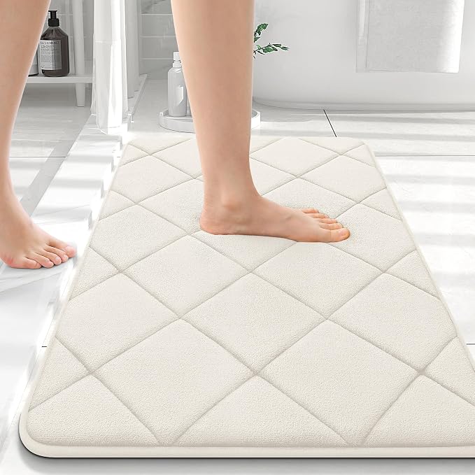 OLANLY Memory Foam Bath Mat 36x24, Ultra Soft and Absorbent Bathroom Rugs | Ivory, Quick Dry, Machine Washable Shower Bath Rugs, Comfortable Bath Carpet for Bathroom Floor, Tub and Shower