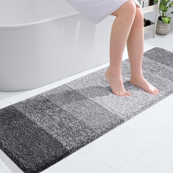 OLANLY Bathroom Runner Rug 59x17, Extra Soft Absorbent Microfiber Bath Rugs | Grey, Non-Slip Quick-Drying Rubber Backing, Machine Washable Long Bath Mat for Floor, Tub and Shower, Home Decor Accessories