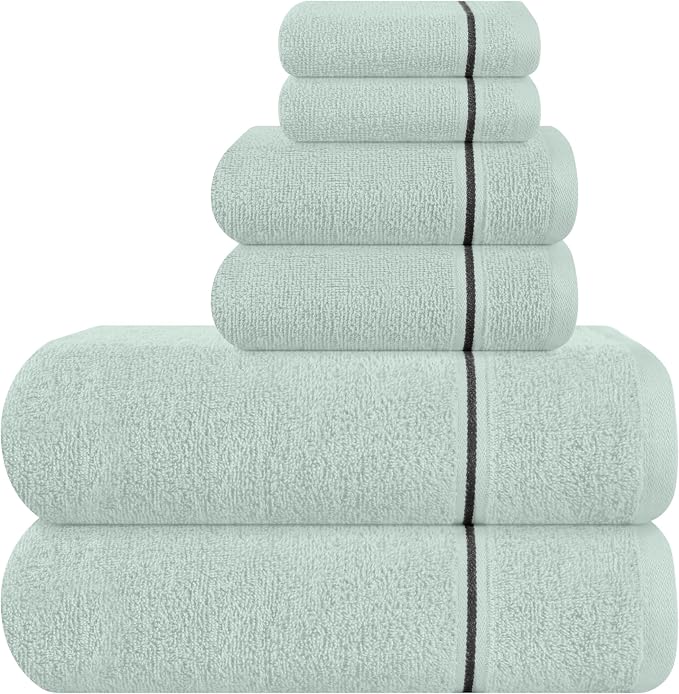 MyOwn Ultra Soft 6 Pack Cotton Towel Set, Contains 2 Bath Towels 28x55 inch, 2 Hand Towels 16x24 inch & 2 Wash Coths 12x12 inch, Ideal Everyday use, Compact & Lightweight - Sea Green