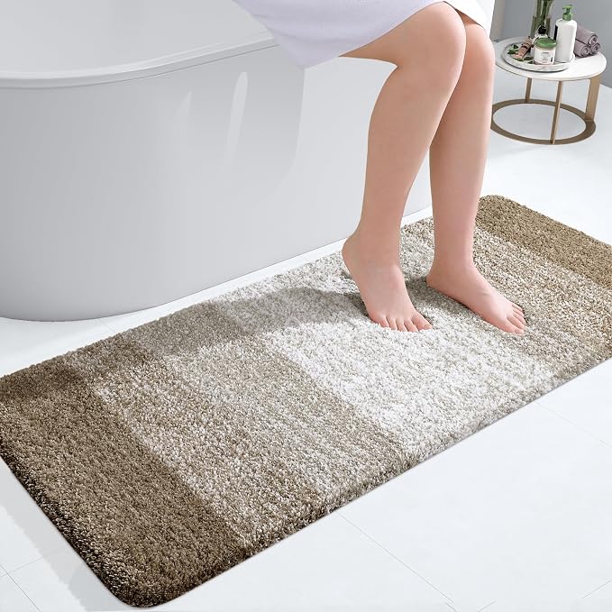 OLANLY Bathroom Runner Rug 40x20, Extra Soft Absorbent Microfiber Bath Rugs | Coffee, Non-Slip Quick-Drying Rubber Backing, Washable Long Bath Mat for Floor, Tub and Shower, Home Decor