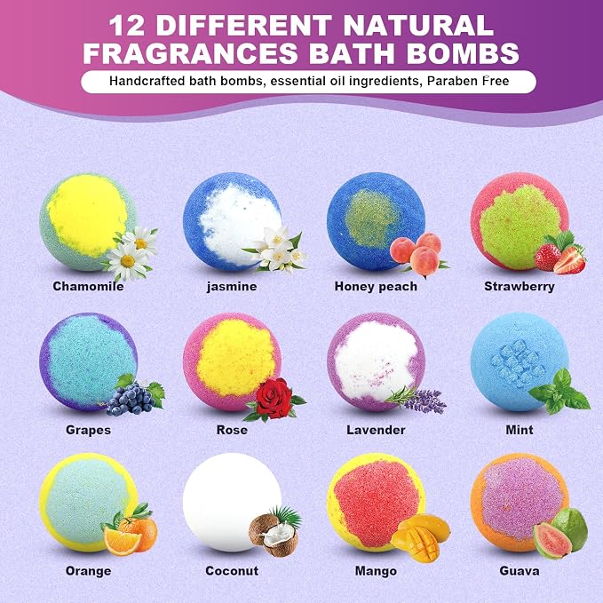 Bath Bombs for Women Gift Set 12 Pack Natural Relaxing Bath Bombs for Her，Aromatherapy Bubble Bath & Fizzy, Halloween Boo Basket Birthday Gifts for women Mom Gifts idea For wife/Teens, girlfriend,Kids