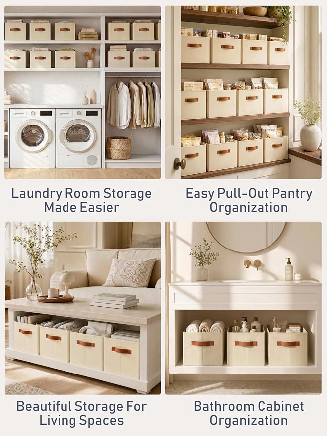 4 Pack Large Closet Storage Baskets Bins for Shelves, Collapsible Fabric Closet Organizers and Storage with Polyester Handles, Decorative Baskets for Organizing Clothes, Towels, Linen Closet 16x12x10"