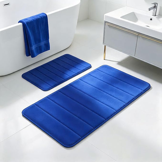 RUN HELIX Bathroom Rugs Set 2 Piece Memory Foam Bath Non-Slip Bath Mat,Washable Room Mats,Absorbent Shaggy Rugs Super Soft Kitchen Mats, Batroom Carpets for Bathroom,Tub,Shower Home Decor（Navy Blue）