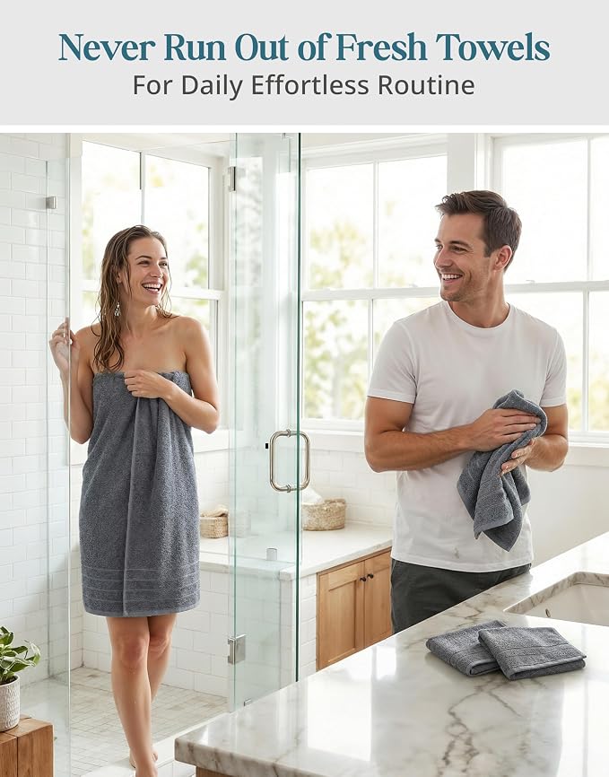 Casa Platino Towel Set Soft Absorbent Quick Dry 100% Cotton - Cool Grey | Cotton Bath Towels - Lightweight & Breathable, Fade-Resistant Color, Classic Terry Weave, Densely Woven, Coordinated Colors