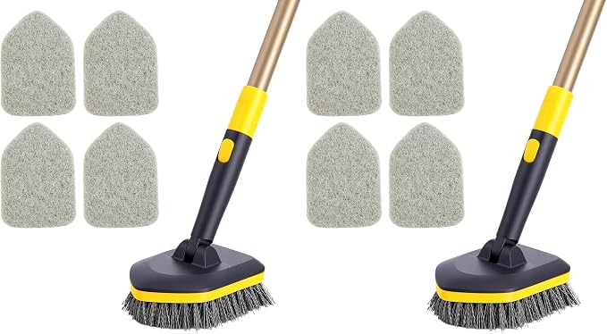 Yocada Tub Tile Scrubber Brush 2 in 1 Cleaning Brush 4*Scouring Pads 58.2" (Pack of 2)