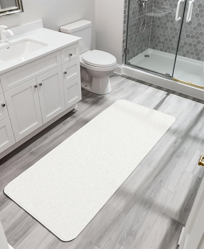 Bath Mat,Ultra Thin Bathroom Runner Rugs,Large Bath Mats for Bathroom,Quick Dry,Non-Slip,Machine Washable,Low Pile,Bath Rug,Shower Outside,Sink,Home Decor Accessories.Cream,1'9"x3'11"（21x47inch）