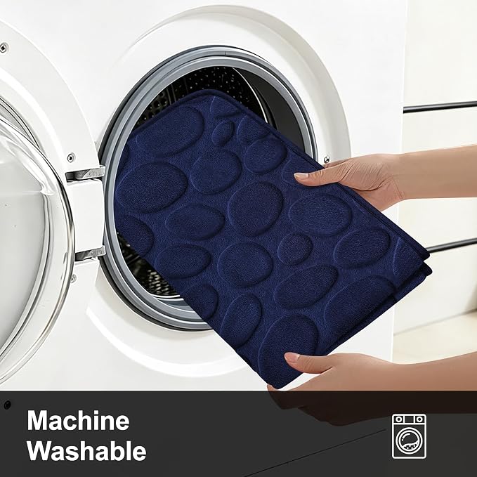 Stone Bath Mats, Non-Slip Memory Foam Bath Rugs, 16x24 DarkBlue | TPR Rubber Backing,Ultra Soft,Highly Absorbent,Machine Washable,Quick Dry for Tub and Shower, Home Decor Accessories
