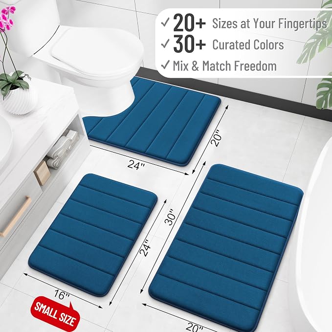 OLANLY Memory Foam Large Bath Mat 59x34, Super Soft Absorbent Bathroom Rugs | Navy Blue, Quick Dry Bath Rug, Machine Washable Shower Floor Mats, Bathmat Carpet for Bathroom Floor, Tub and Shower