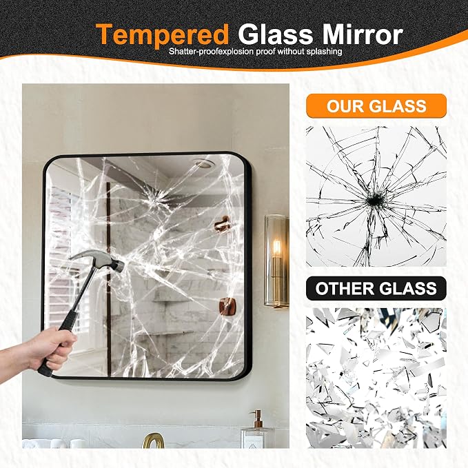 Delma Bathroom Vanity Mirror, Black Framed Mirror for Over Sink, 30x30 | HD glass, distortion-free for makeup and grooming, Sturdy frame, all mounting hardware, hangs horizontal or vertical
