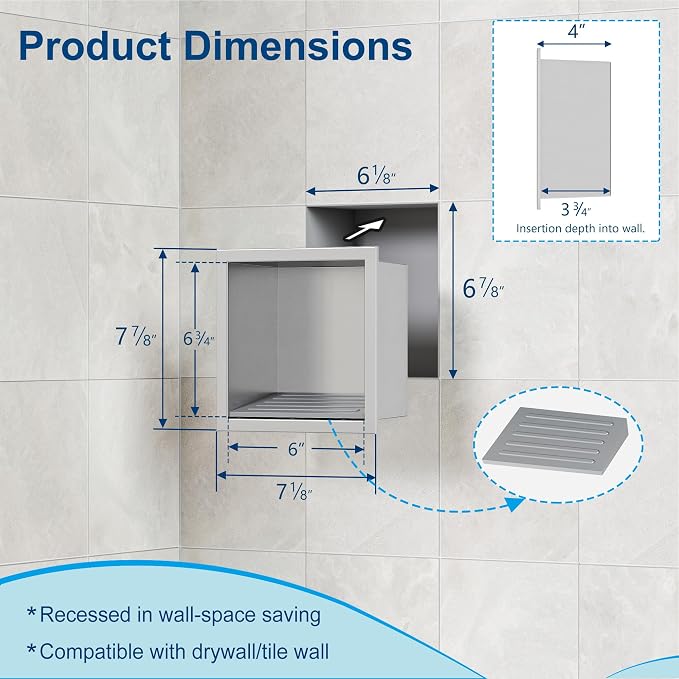 Neodrain Shower Foot Rest for Shaving Legs, 304 Stainless Steel Shower Niche, Recessed Shower Step for Shaving Legs,Niche for Shower Wall, Bathroom Foot Rest (Brushed, 6.7" x 6")