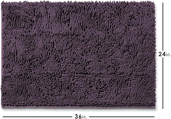 Hearth & Harbor Bathroom Rugs, Chenille Bath Mat - Machine Washable Bath Mats for Bathroom Non-Slip Backing Rubber, Quick Dry Bathroom Mat - Purple 24x36