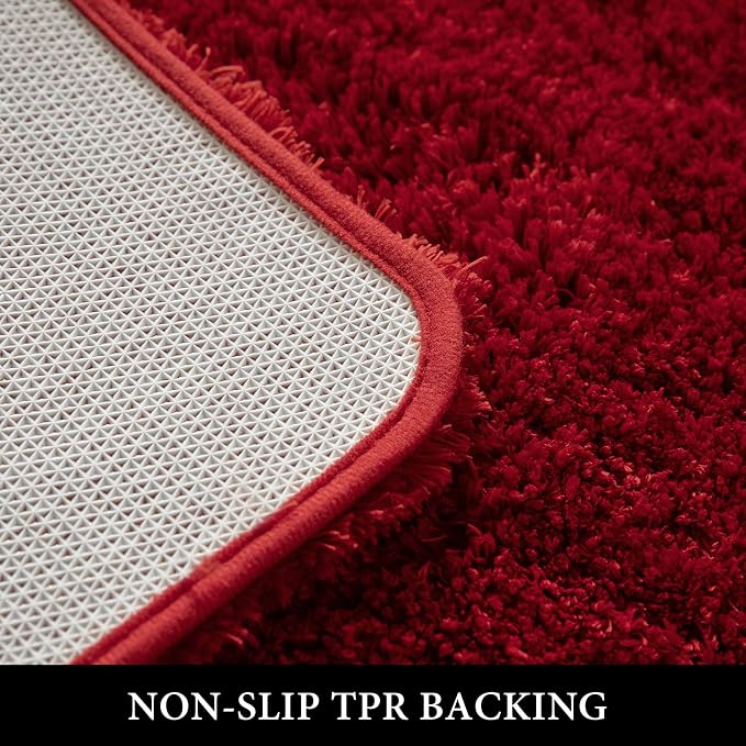 MIULEE Red Soft Bathroom Rugs Set 2 Piece Soft Bath Mats 20x30 Inch | Soft Absorbent Microfiber Bath Rugs, Non Slip, Quick Dry, Fluffy Bath Rugs for Bathroom Floor Tub Showers, Machine Washable