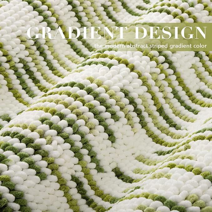 BSICPRO Bathroom Rugs Sets 2 Piece, Modern Bath Mat 20"x47"+20"x32", Sage | Loop Pile Chenille, Non Slip TPR Rubber Backing, Abstract Stripe, Soft Thick Absorbent Washable, Runner Rug for Bathroom