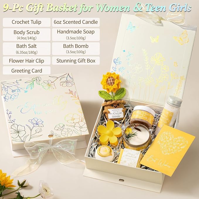 Spa Gifts Baskets for Women Bath Set Birthday Gifts for Women Self Care Kit | Honey & Almond Milk Spa Gifts Home Bath Relax Care Package, Christmas Thank You Gifts for Women Mom Her Friend Sister Teacher